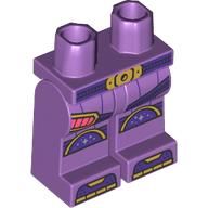 Lego Hips and Medium Lavender Legs with Dark Purple Belt, Knees, Toes, and Strap, Gold Buckle, Bright Light Yellow Trim Print