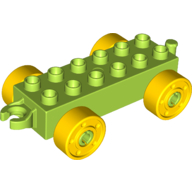 Lego Duplo Car Base 2 x 6 with Fake Bolts, Open Hitch End and Yellow Wheels / Lime