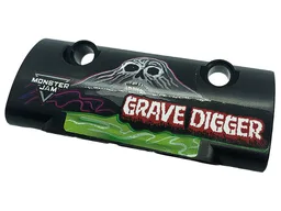 Technic, Panel Curved 7 x 3 with 2 Pin Holes through Panel Surface with White 'GRAVE DIGGER', Skull and Logo 'MONSTER JAM' Pattern Model Left Side (Sticker) - Set 42118