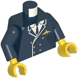 Torso, Pilot Jacket, Suit Double Breasted, Tie, Gold Buttons and Logo Pin Print, Dark Blue Arms, Yellow Hands / Dark Blue