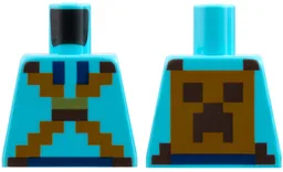 Torso Pixelated Hoodie with Ties and Crossed Straps on Front, Backpack with Creeper Face on Back Pattern / Medium Azure