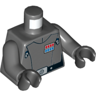 Lego Torso Jacket, Rank Badge, Black Belt with Silver Buckle Print (Imperial Officer), Dark Bluish Gray Arms, Black Hands / Dark Bluish Gray