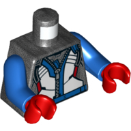 Lego Torso Jumpsuit, White and Blue Panels, Zipper Print, Blue Arms, Red Hands / Pearl Titanium