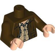 Lego Torso Leather Jacket, Button Down Shirt Print, Dark Brown Arms, Light Nougat Hands / Dark Brown