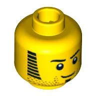 Minifig Head, Beard Stubble with Sideburns, Goatee and Red Scar Print / Yellow