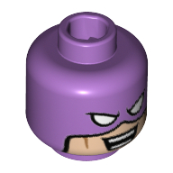 Lego Minifig Head Calculator, White Eyes and Light Nougat Face, Reddish Brown Cheek Lines, Open Smile with Teeth Print [Hollow Stud] / Medium Lavender