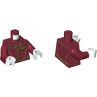 Lego Torso Jacket with Gold Trim, Name Tag Print (Bell Boy), Dark Red Arms, White Hands / Dark Red