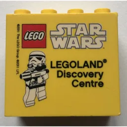 Brick 2 x 4 x 3 with 'LEGOLAND Discovery Centre STAR WARS', Stormtrooper Print / Yellow