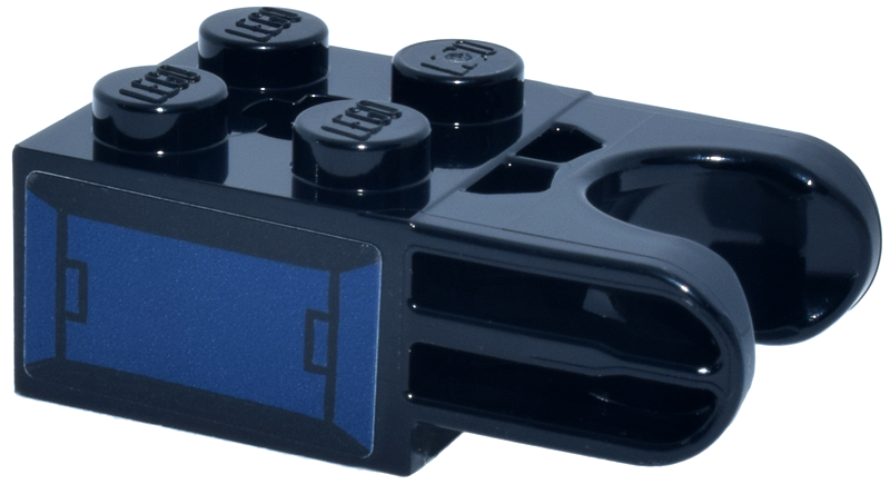 Lego Technic, Brick Modified 2 x 2 with Ball Socket and Axle Hole - Straight Forks with Round Ends and Closed Sides with Dark Blue Mechanical Panel Pattern Model Right Side (Sticker) - Set 76316