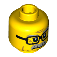 Lego Minifig Head Grandpa, Glasses, Gray Eyebrows and Moustache Print / Yellow