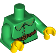 Lego Torso Rounded Collar, 4 Gold Buttons and Brown Belt with Gold Buckle Print, Green Arms, Yellow Hands / Green