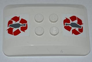 Lego Wedge 6 x 4 x 2/3 Quad Curved with Red Recycling Arrows and Bottle Pattern (Stickers) - Set 4206