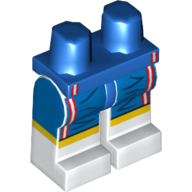 Lego Hips and White Legs with Wrinkled Shorts, Yellow Stripe and White Vertical Lines Print / Blue