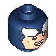 Lego Minifig Head Batman, Light Nougat Face print, Big White Eyes on Forehead, Smile / Dark Blue
