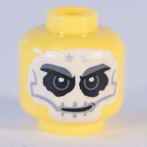Lego Minifig Head Mohawk, White Face and Two Stars Print [Hollow Stud] / Yellow