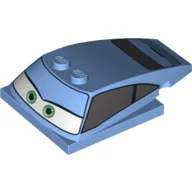 Brick Wedged, Curved 6 x 4 x 1 1/3 with 4 x 4 Base with Green Eyes, Windows and Rear Grille Print (Sally Carrera) / Medium Blue