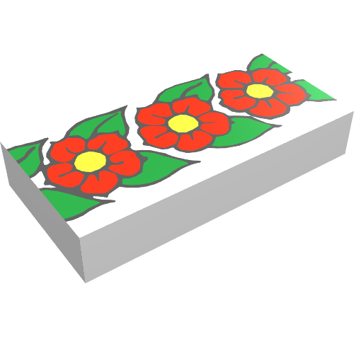Lego Tile 1 x 2 with Scala Flower Print / White