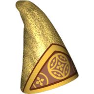 Lego Hat Cone Drooping with Dark Red/Gold Triangle, Gold Decorations on Metal Red Background print