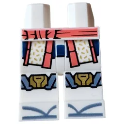 Hips and White Legs with Coral Sash, Robe Ends, Gold/Sand Blue Knee Pads Print / White