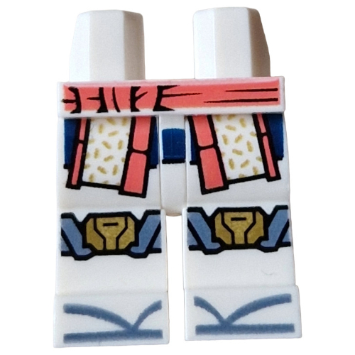 Lego Hips and White Legs with Coral Sash, Robe Ends, Gold/Sand Blue Knee Pads print / White