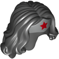 Lego Hair and Tiara, Long Wavy, Silver Tiara with Red Star Print (Wonder Woman) / Black
