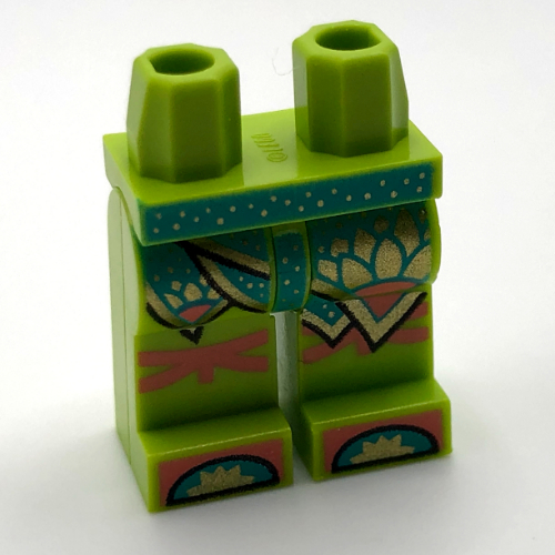 Lego Hips and Lime Legs with Dark Turquoise/Coral/Gold Skirt, Coral Knees print / Lime