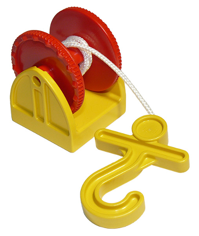 Lego Duplo Hose Reel Holder 2 x 2 with Red Drum, Yellow Hook, String