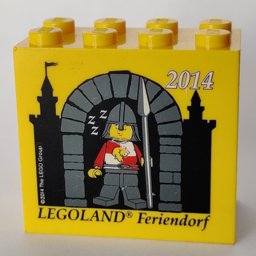 Lego Brick 2 x 4 x 3 with 'LEGOLAND Feriendorf 2014 Castle' Print / Yellow