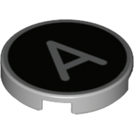 Lego Tile Round 2 x 2 with Bottom Stud Holder with 'A' on Black Background Print / Light Bluish Gray