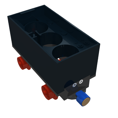 Lego Battery Box, Train Car with Black Base, Red Wheels and Magnets / Black