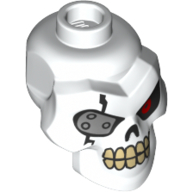 Lego Minifig Head Special, Skull with Metal Eyepatch, Red Eye, Tan Teeth Print / White