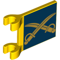 Lego Flag 2 x 2 Square [Thick Clips] with Gold Crossed Cutlasses on Dark Blue Background Print