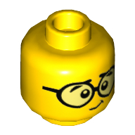 Lego Minifig Head, Round Glasses / Sad Face Print / Yellow