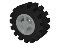 Wheel 8mm D. x 6mm with Black Tire 15mm D. x 6mm Offset Tread Small (4624 / 3641) / Light Gray