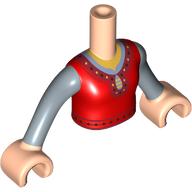Lego Minidoll Torso Girl with Red Tunic, Bright Light Orange Shirt, Sand Blue Arms and Light Nougat Hands / Light Nougat