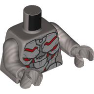 Lego Torso, Ultron Silver/Red Armor Plating print, Flat Silver Arms and Hands / Flat Silver