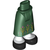 Lego Minidoll Hips and Skirt with Ankles Flower Decoration, White Legs, Black Shoes print / Dark Green