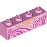 Brick 1 x 4 with Dark Pink/Bright Pink/White Dress, Light Nougat Chest Print / Bright Pink