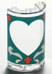 Cylinder Half 2 x 4 x 5 with 1 x 2 Cutout with Heart Border and Coral Shells on Dark Turquoise Background Pattern (Sticker) - Set 41380