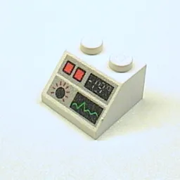 Brick Sloped 45° 2 x 2 with Heart Monitor, Red Buttons, and -19 Print / White