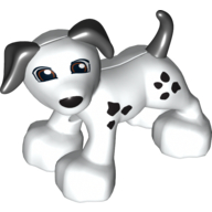 Lego Duplo Animal Dog Large Paws with Black Ears and Tail and Spots, Eyes Looking Left Print / White