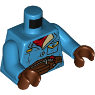 Lego Torso Coat, Dark Brown Fanny-pack, Dark Red Shirt Print, Dark Azure Arms, Reddish Brown Hands / Dark Azure