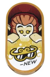Tile, Round 2 x 4 Oval with Monkey King, Gold Sunglasses, and Black 'NEW' Pattern (Sticker) - Set 80036