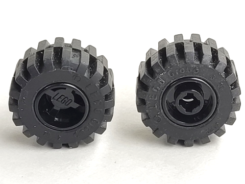Lego Wheel 11mm D. x 12mm, Hole Notched for Wheels Holder Pin with Black Tire Offset Tread Small Wide, Raised Groove (6014b / 60700)