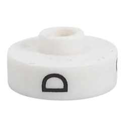 Pen Bead, Round Short, Flat Edge with 'D', '2', 'W' Print / White