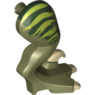 Lego Animal Body Part, Dinosaur, Raptor Leg, Right, with Pin, Tan Claws and Lime Stripes over Dark Green Print / Olive Green