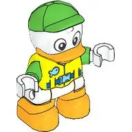 Duplo Figure Duck with Safety Vest, Bright Green Cap, Bright Light Orange Beak and Legs / Vibrant Yellow