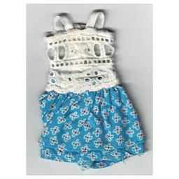 Scala, Dress, White Lace Top and Medium Blue Skirt with White Flowers / White
