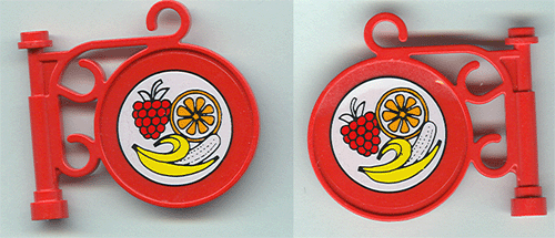 Lego Road Sign Round on Pole with Ornate Top Attachment with Fruit Pattern on Both Sides (Stickers) - Set 3675