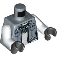 Lego Torso Jacket, Pockets, Zipper, Chain Necklace, Skull, White Shirt Print, White Arms, Black Hands / Sand Blue